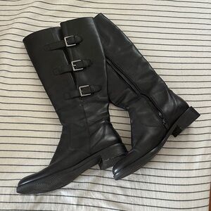 Women's Black Leather Knee-High Boots